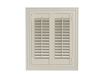 Modern Off White Casement Window With Classic Shutter Design And Frame 3d model