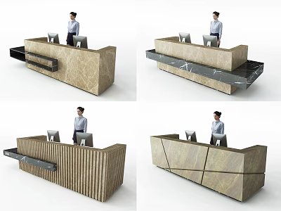 Modern Reception Desk Design With Sleek Marble Surface Wooden Panels And Computer Workstation 3d model