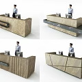 Modern Reception Desk Design With Sleek Marble Surface Wooden Panels And Computer Workstation