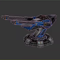 Futuristic Blue Mechanical Weapon With Double Barrel And Circular Metallic Base