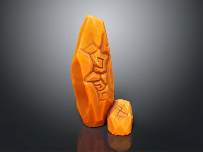 Wood Stone Decorative Sculptures With Orange Color And Carved Patterns In Two Sizes 3d model