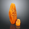 Wood Stone Decorative Sculptures With Orange Color And Carved Patterns In Two Sizes