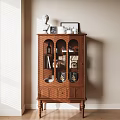 Wooden Entryway Cabinet Sideboard With Arched Glass Doors And Decorative Top Items