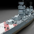 Detailed Large Battleship Model With Gray Hull And Red White Deck Stripes 3d model
