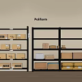Black Metal Storage Shelves Loaded With Cardboard Boxes In Storage Room
