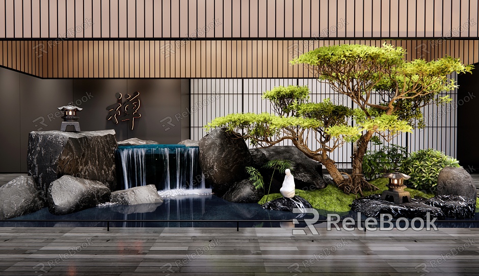 New Chinese-style rockery waterscape waterscape waterfall landscape stone stacked stone waterscape indoor landscape landscaping courtyard sketch model