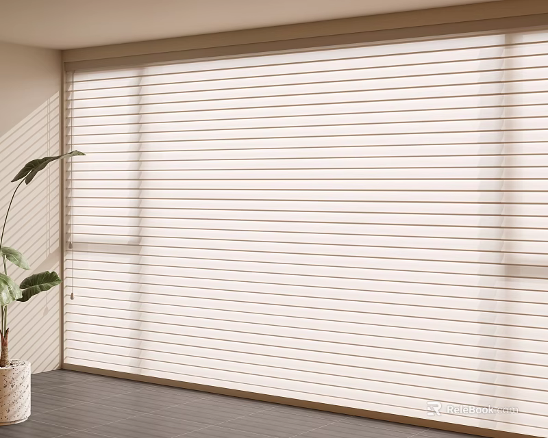 Modern Beige Roman Shades Enhancing Window In Bright Interior Living Room 3d model 