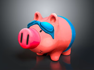 Pink Piggy Bank Character With Blue Swim Goggles And Swim Trunks For Saving Money 3d model
