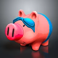 Pink Piggy Bank Character With Blue Swim Goggles And Swim Trunks For Saving Money