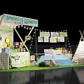 Spring Themed Booth With Teepee Tent String Lights And Decorative Signs 3d model