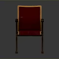 Red Cushioned Stool With Yellow Trim Wooden Armrests And Dark Brown Legs