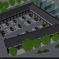 Well Planned Parking Lot Layout With Greenery Near Building And Parked Cars With Floor Markings