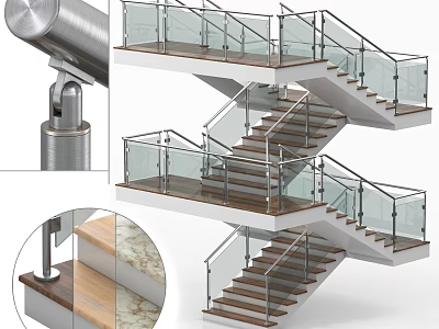 Modern Stairs Design With Glass Railings Metal Structure And Wooden Steps 3d model