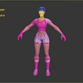Game Movie Character with Pink Visor Crop Top Gray Shorts Pink Gloves and Striped Socks