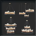 Multiple Modern Snowy Mountain Pattern Chandeliers With Tassel Decorations Hanging In 3d model