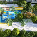 Vibrant Kids Play Area with Colorful Slide Green Trees and Playground Design