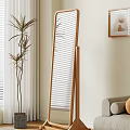 Stylish Living Area With Wooden Floor Mirror Window Blinds Indoor Plant Sofa And Wall Art