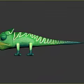 Vibrant 3D Green Chameleon Sculpture With Yellow Blue Accents Smooth Texture And Reflection