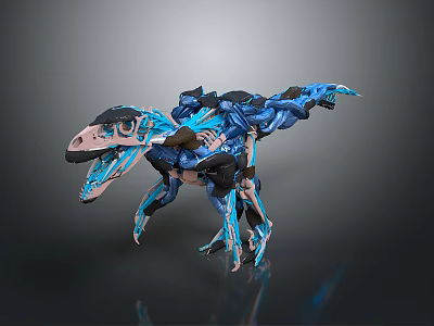 Futuristic Mechanical Dinosaur Character With Cybernetic Blue Accents And Glowing Details 3d model