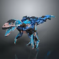 Futuristic Mechanical Dinosaur Character With Cybernetic Blue Accents And Glowing Details