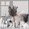 Elegant Decorative Ornament Set With Vases Dried Pampas Grass Sculptures Books And Candle Holders