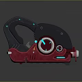 Futuristic Sci Fi Weapon Design With Red Black Body Blue Glowing Circles And Handle