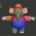 Mario Style Elephant Game Character Wearing Red Hat Red Shirt Blue Overalls With Arms Outstretched