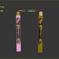 Traditional Nunchucks With Black Handles And Golden Dragon Patterns Connected By Silver Chain