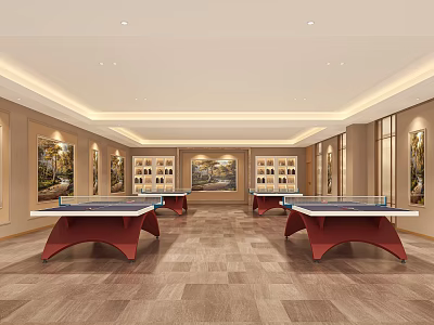 Indoor Sports Fitness Space With Ping Pong Tables Wooden Flooring And Wall Decor 3d model