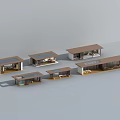 Multiple Small Modern Building Models With Brown Roofs And Open Terraces 3d model