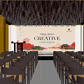 Traditional Chinese Banquet Hall Interior Design With Mountain Landscape Screen And Wooden Decor