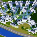 Modern High Rise Residential Complex With Green Spaces And Roads