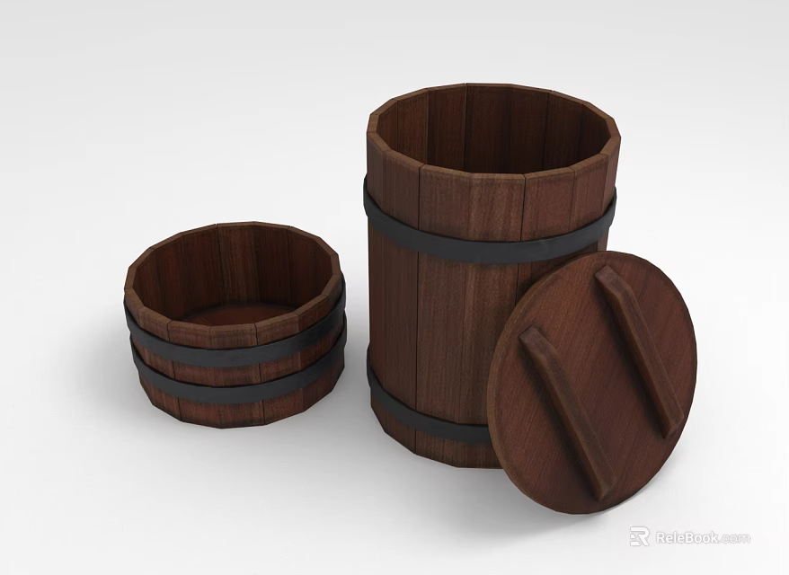 Wooden Barrel Decorative Ornament Set With Small Large Sizes And Lid For Home Tabletop Decor 3d model 