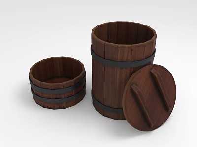 Wooden Barrel Decorative Ornament Set With Small Large Sizes And Lid For Home Tabletop Decor 3d model