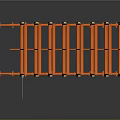 Orange Industrial Storage Rack Structure With Multiple Vertical Frames And Yellow Base Components