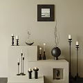 Modern Black Candle Lamps Featuring White Candles Black Vase Dried Branches Beige Wall Decor