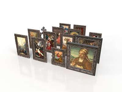 Multiple Vintage Photo Frames With Classic Portrait Pictures For Home Decor 3d model