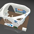 White Curved Exhibition Booth Design With JING TAI Brand And Blue Decorations
