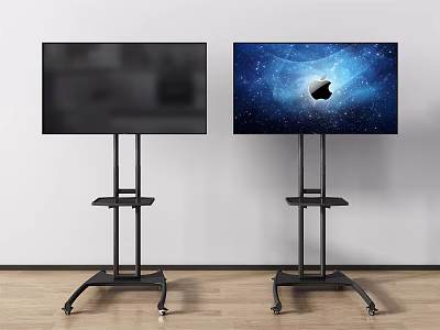 Two Televisions on Black Mobile Rolling Stands with Starry Screen 3d model