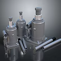 Displayed Hydraulic Jacks With Metal Construction Different Sizes And Poles
