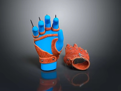 Detailed Character Creature Gloves Design Featuring Blue And Orange Gear 3d model