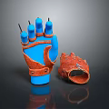 Detailed Character Creature Gloves Design Featuring Blue And Orange Gear