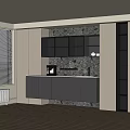 Modern Gray Kitchen Interior With Counter Wall And Window Blinds Cabinets 3d model