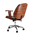 Black Leather Office Chair with Wooden Armrests and Swivel Metal Base with Wheels