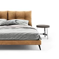 Modern Double Bed With Brown Upholstered Headboard Gray Linen And Side Table 3d model