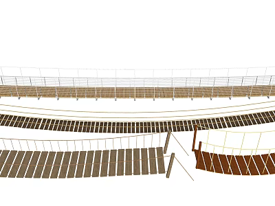 Landscape Bridge Design Featuring Wooden Planks And Rope Railings Structure 3d model