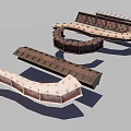 Architectural Building Components In Various Curved Straight Shapes With Wooden Brown Light Tones