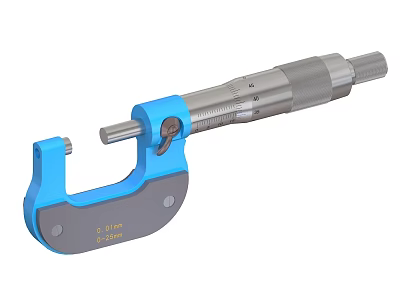 Blue Silver Micrometer Industrial Device For Precision Measurement 0 01mm Accuracy 0 25mm Range 3d model