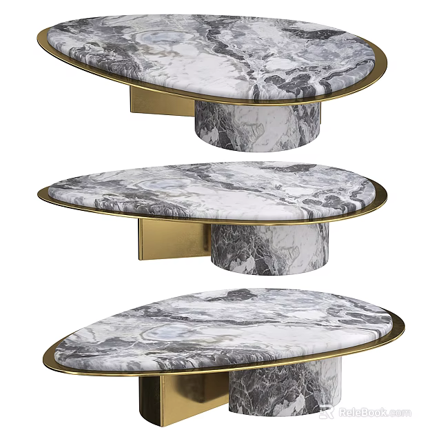 Modern Elegant Coffee Table With Marble Surface And Gold Metal Frame Design 3d model 