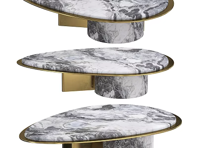 Modern Elegant Coffee Table With Marble Surface And Gold Metal Frame Design 3d model